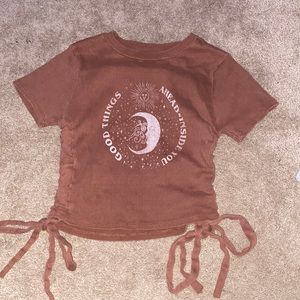“Good things Ahead & Inside You” Brown short sleeve crop top
